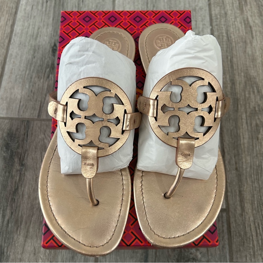 🎀Authentic Tory Burch Miller Sandals & Box Sz10 Rose Gold 💎